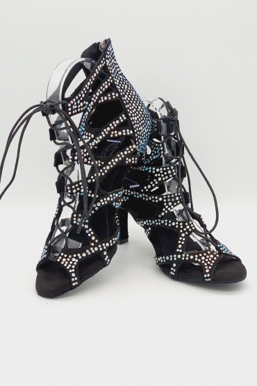 Tanzschuhe D0027LA - Damen Latein Tanzschuh Ankle Boots schwarz Strass Salsa 4
