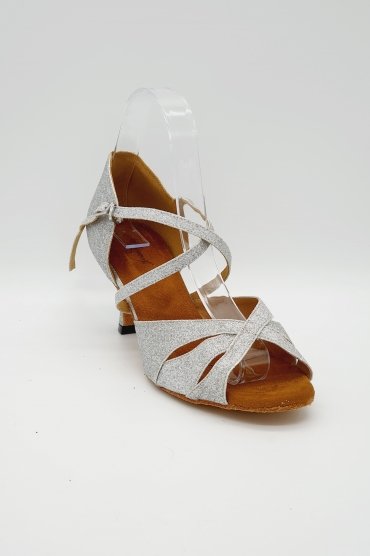 Tanzschuhe D0028LA - Damen Latein Tanzschuh Sandalette silberglitter Salsa Kreuzristriemchen 2