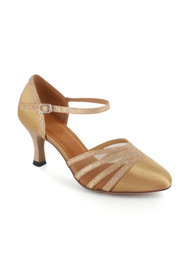 Tanzschuh LA0004TW - Glamour in Skin Satin und Goldglitter für Standard und Tango