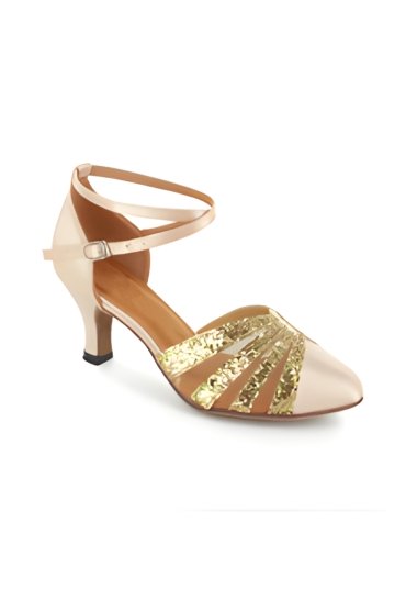 Tanzschuh LA0009TW - Eleganz und Glanz: Tanzschuh mit Skin Satin und Goldglitter
