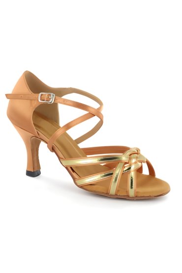 Tanzschuh LA0025TW - Eleganz in Tan und Gold 1