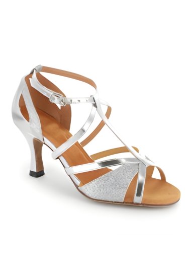 Tanzschuh LA0028TW - Glamouröse Riemchensandalette in Silber & Silberglitter 1