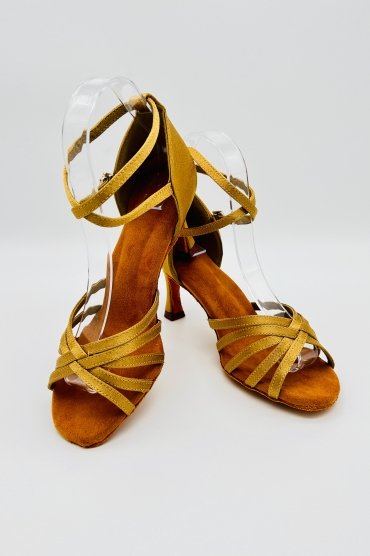 Tanzschuhe D0032LA - Damen Latein Tanzschuh Sandalette Satin beige Salsa Riemchen 4