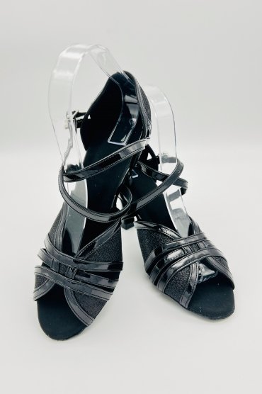 Tanzschuhe D0035LA - Damen Latein Tanzschuhe elegant schwarz Lackleder Fesselriemchen 4