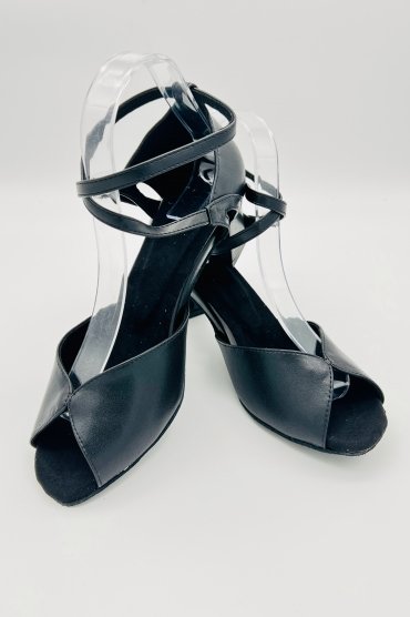 Tanzschuhe D0036LA - Damen Latein Tanzschuh Pumps Tango Blockabsatz schwarz Leder Fesselriemchen 4