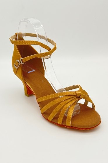 Tanzschuhe D0037LA - Damen Latein Tanzschuh Sandalette Satin beige Salsa Riemchen 2