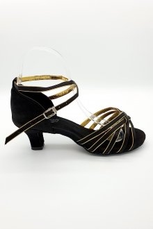 Tanzschuhe D0006LA - Damen Latein Tanzschuh Sandalette Satin schwarz gold Salsa Riemchen