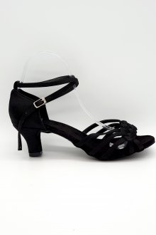 Tanzschuhe D0016LA - Damen Latein Tanzschuhe Riemchen Sandalette elegant Salsa schwarz Satin