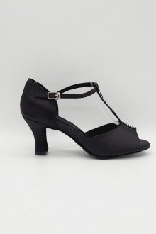 Tanzschuhe D0026LA - Damen Latein Tanzschuh Sandalette T-Steg Satin schwarz Strass Salsa