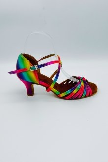 Tanzschuhe D0029LA - Damen Latein Tanzschuh Salsa Satin Kreuzristriemchen Rainbow Regenbogen
